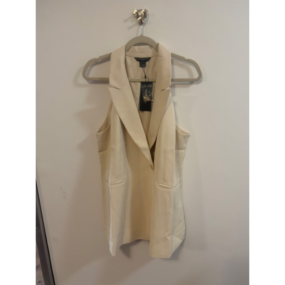 French Connection Womens Cream Ivory Sleeveless Longline Blazer Vest Size 14‎